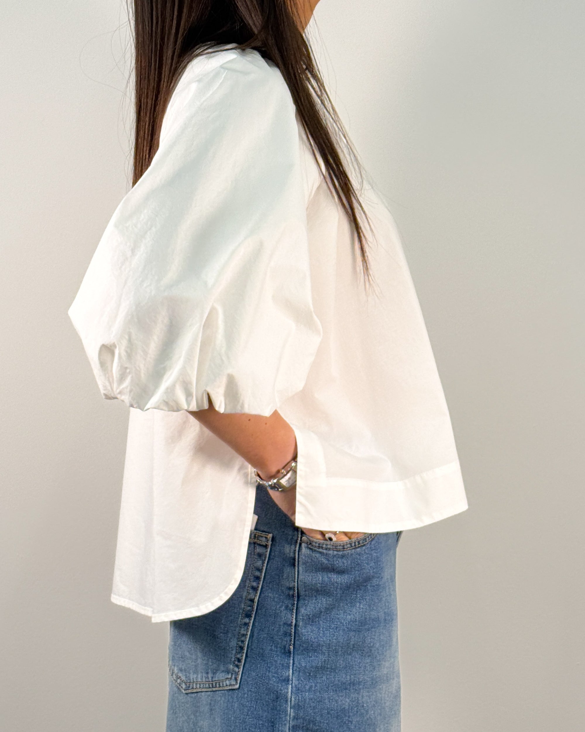Camicia Bianca in Cotone con Manica a Palloncino | HANAMI D'OR