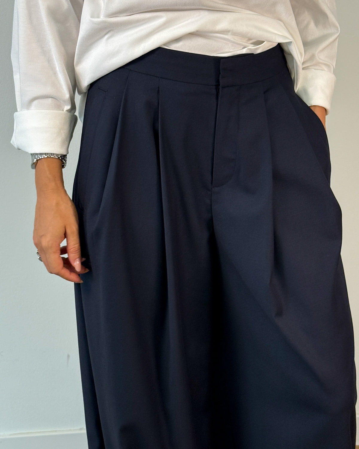 Pantalone Wide Leg con Pieghe Davanti - Blue Nights