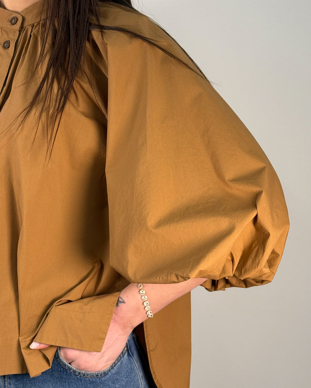 Camicia in Cotone con Manica a Palloncino - Camel | HANAMI D'OR