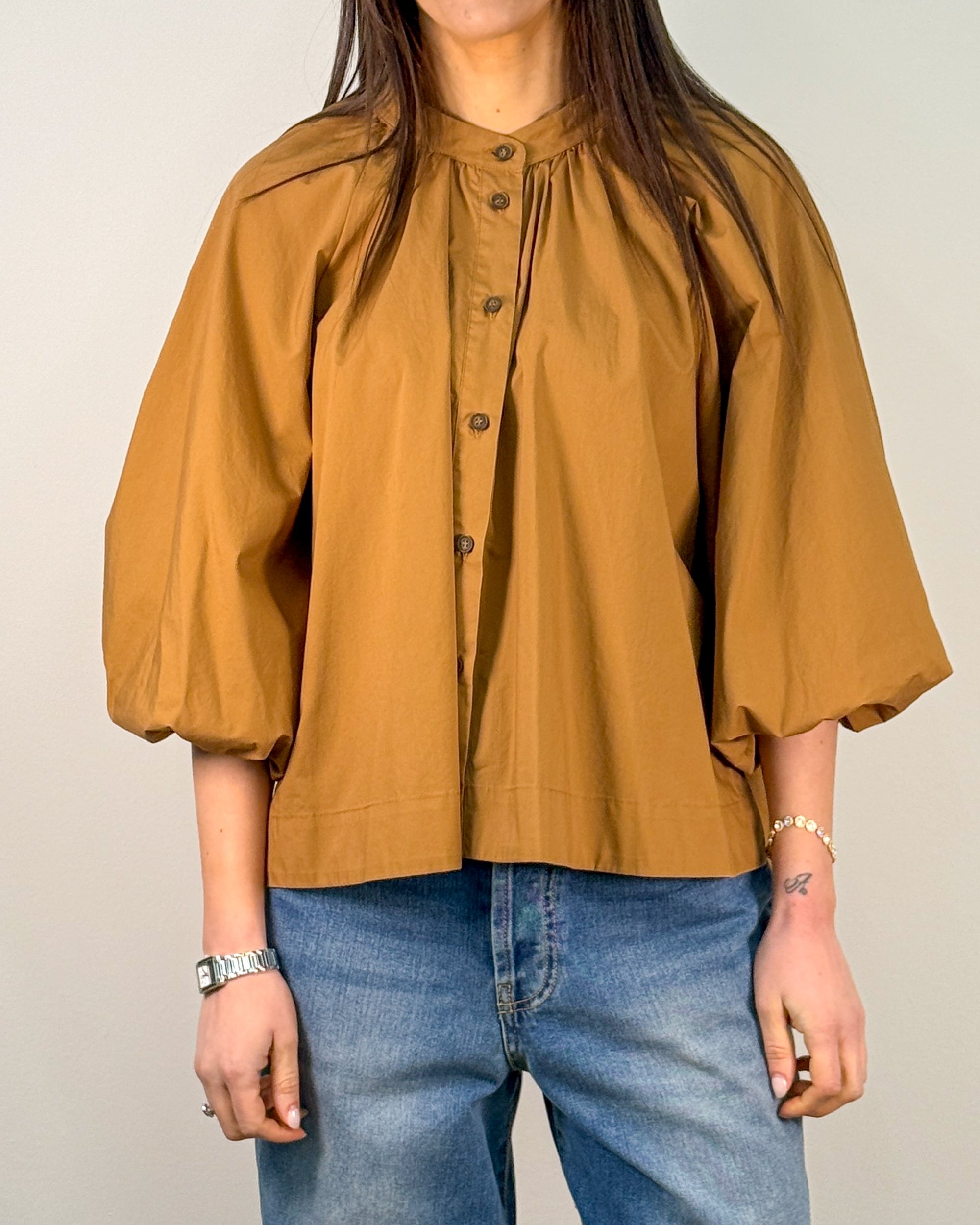 Camicia in Cotone con Manica a Palloncino - Camel | HANAMI D'OR