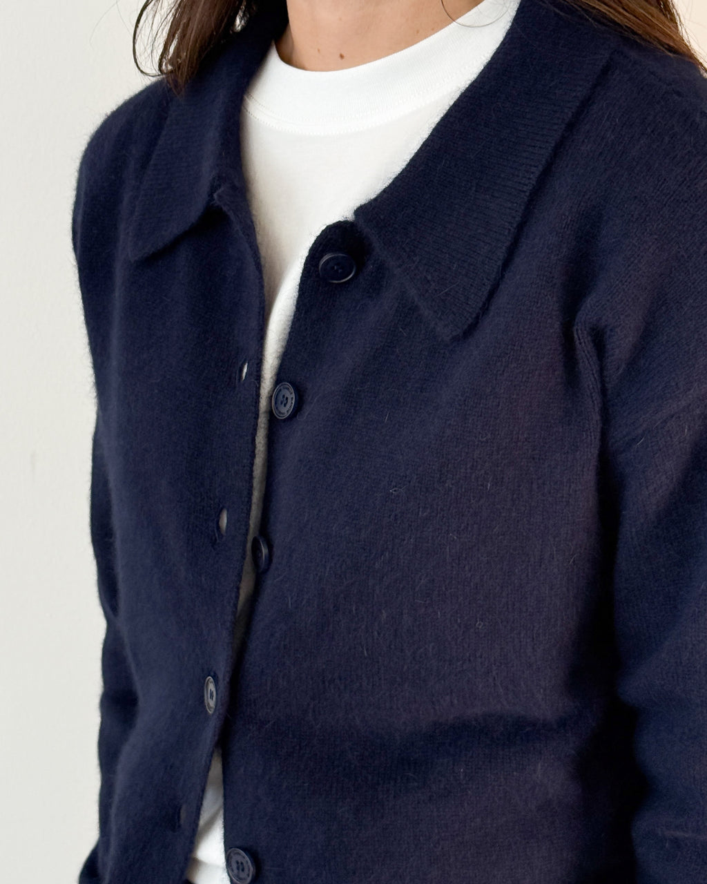 Cardigan in Filato Volpe con Colletto a Camicia - Blue Nights