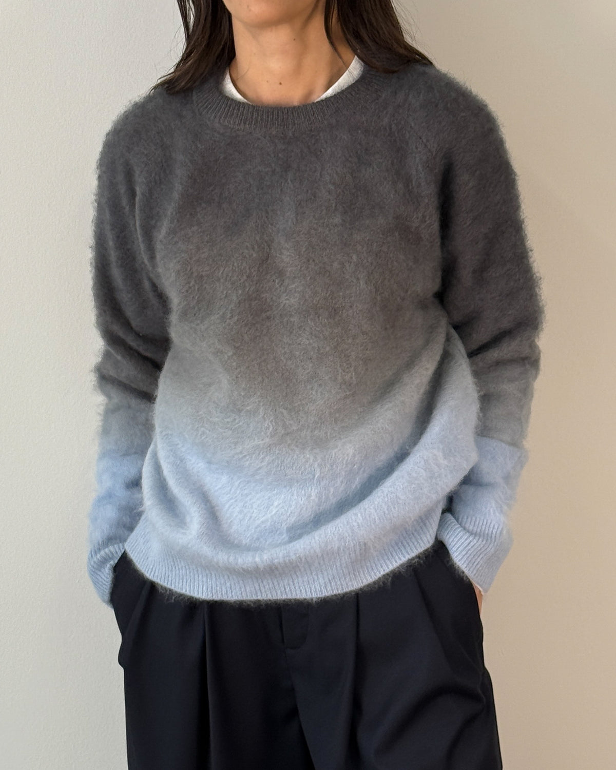 Maglia Girocollo in Lana e Cashmere con Effetto Sfumato - Azure Blu