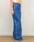 Jeans a Gamba Larga con Ricamo Sangallo - Blu Denim | ISABELLE BLANCHE PARIS
