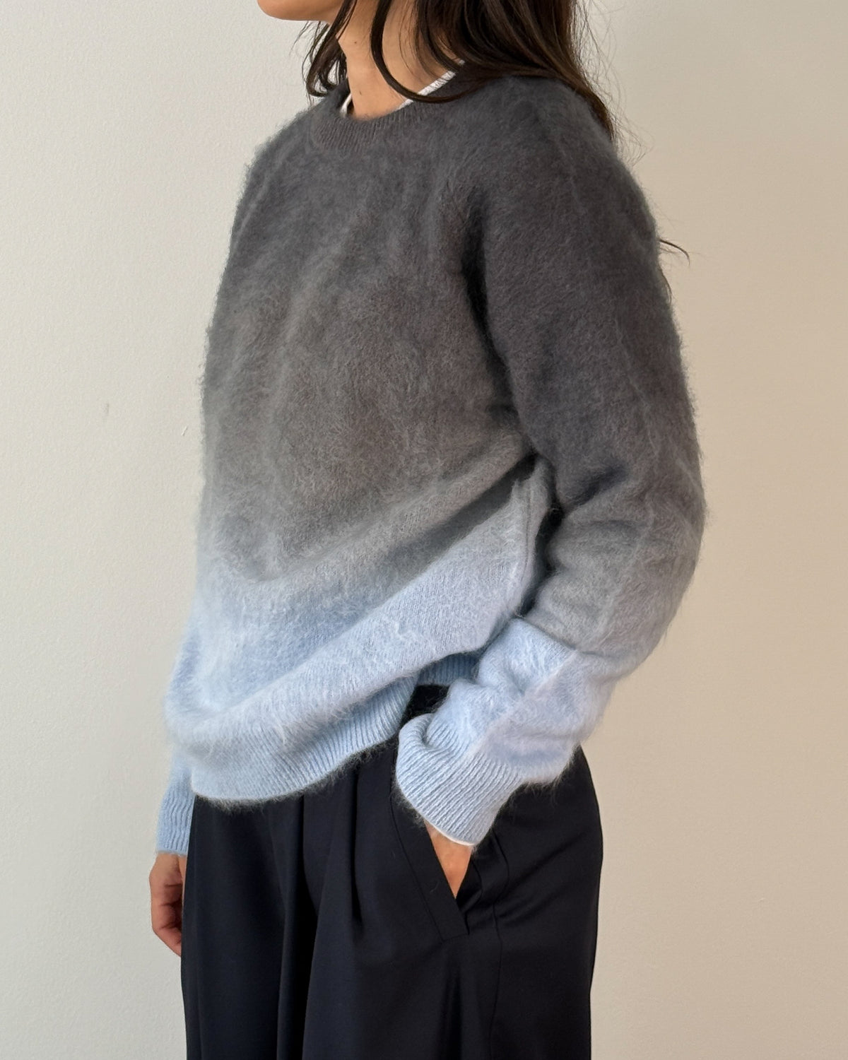 Maglia Girocollo in Lana e Cashmere con Effetto Sfumato - Azure Blu