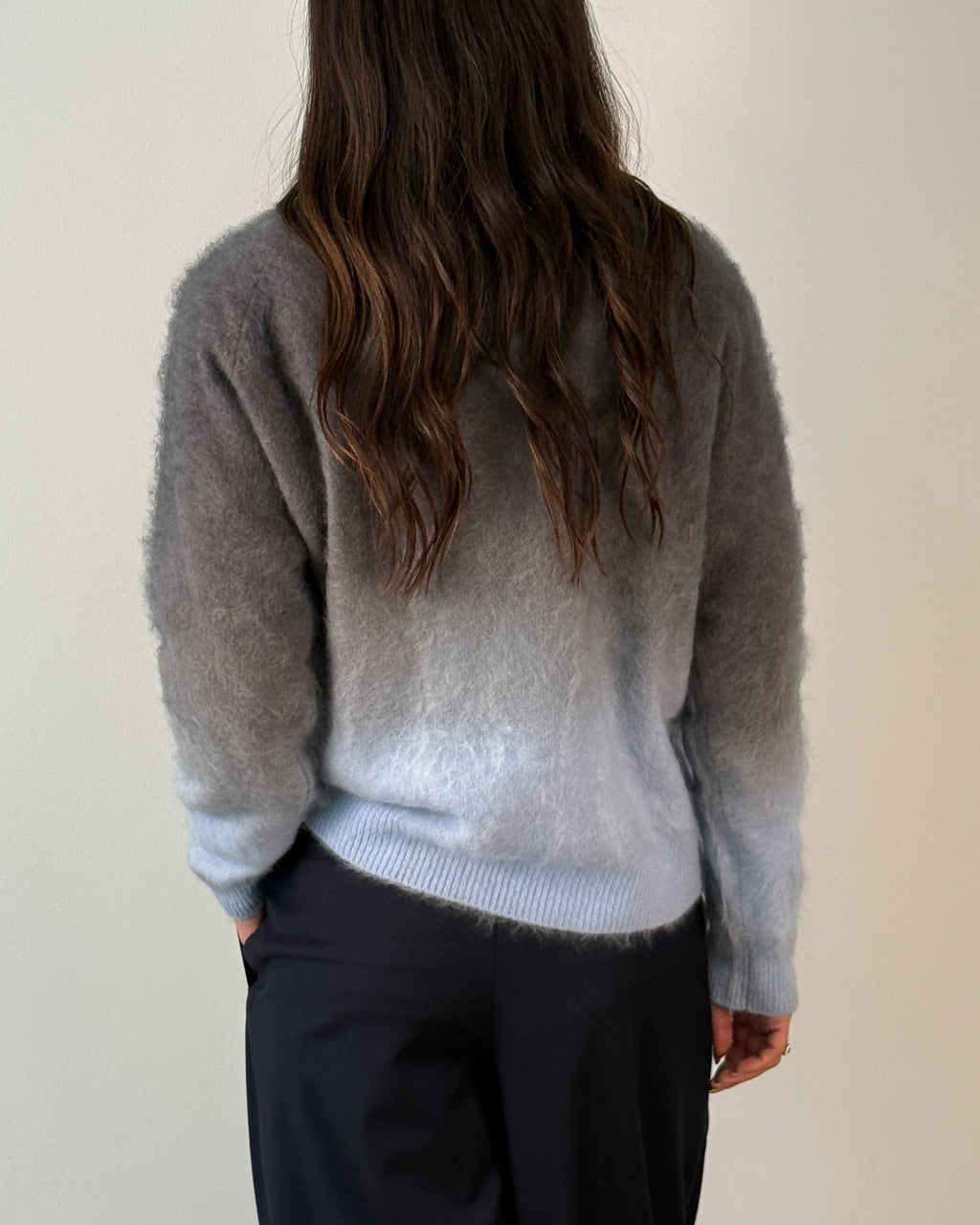 Maglia Girocollo in Lana e Cashmere con Effetto Sfumato - Azure Blu