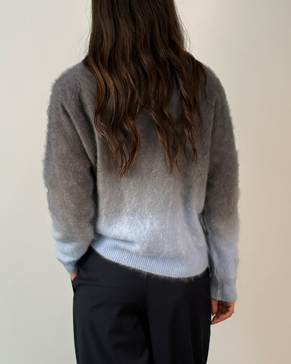Maglia Girocollo in Lana e Cashmere con Effetto Sfumato - Azure Blu