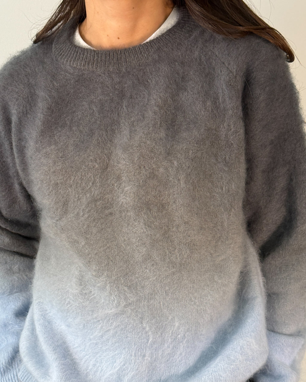 Maglia Girocollo in Lana e Cashmere con Effetto Sfumato - Azure Blu