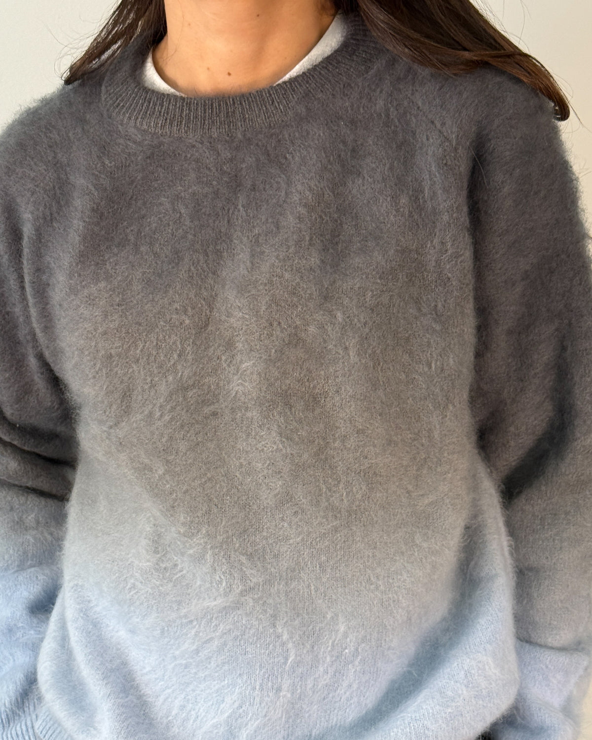 Maglia Girocollo in Lana e Cashmere con Effetto Sfumato - Azure Blu
