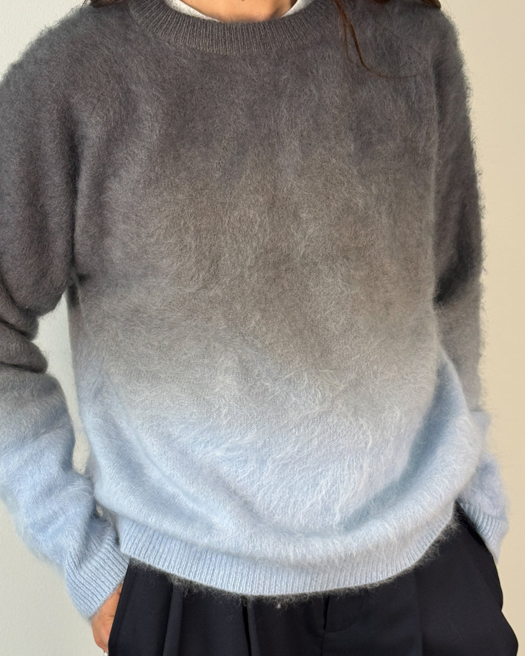 Maglia Girocollo in Lana e Cashmere con Effetto Sfumato - Azure Blu