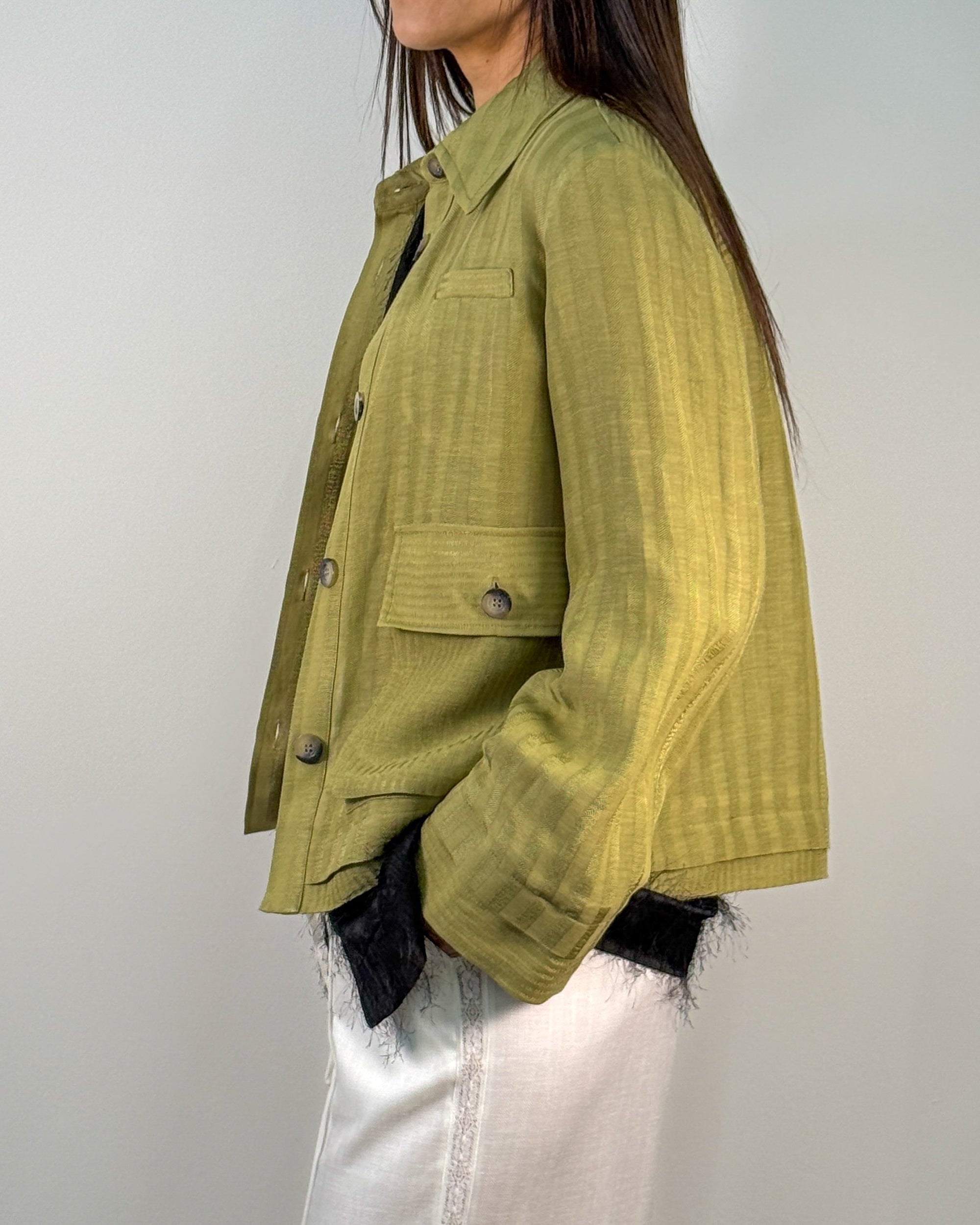 Giacca-Camicia Corta in Lino Gessato - Sage | HANAMI D'OR