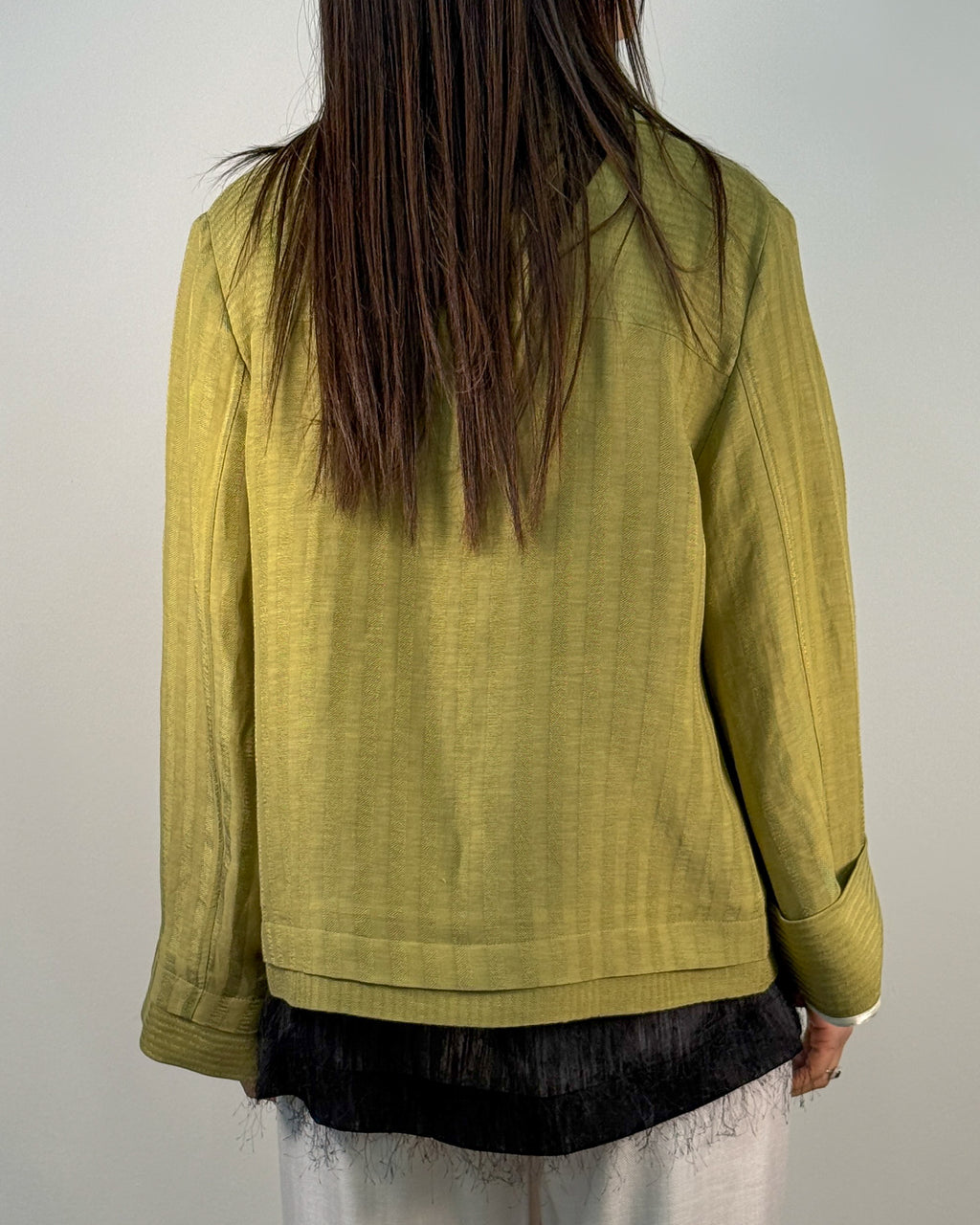 Giacca-Camicia Corta in Lino Gessato - Sage | HANAMI D'OR