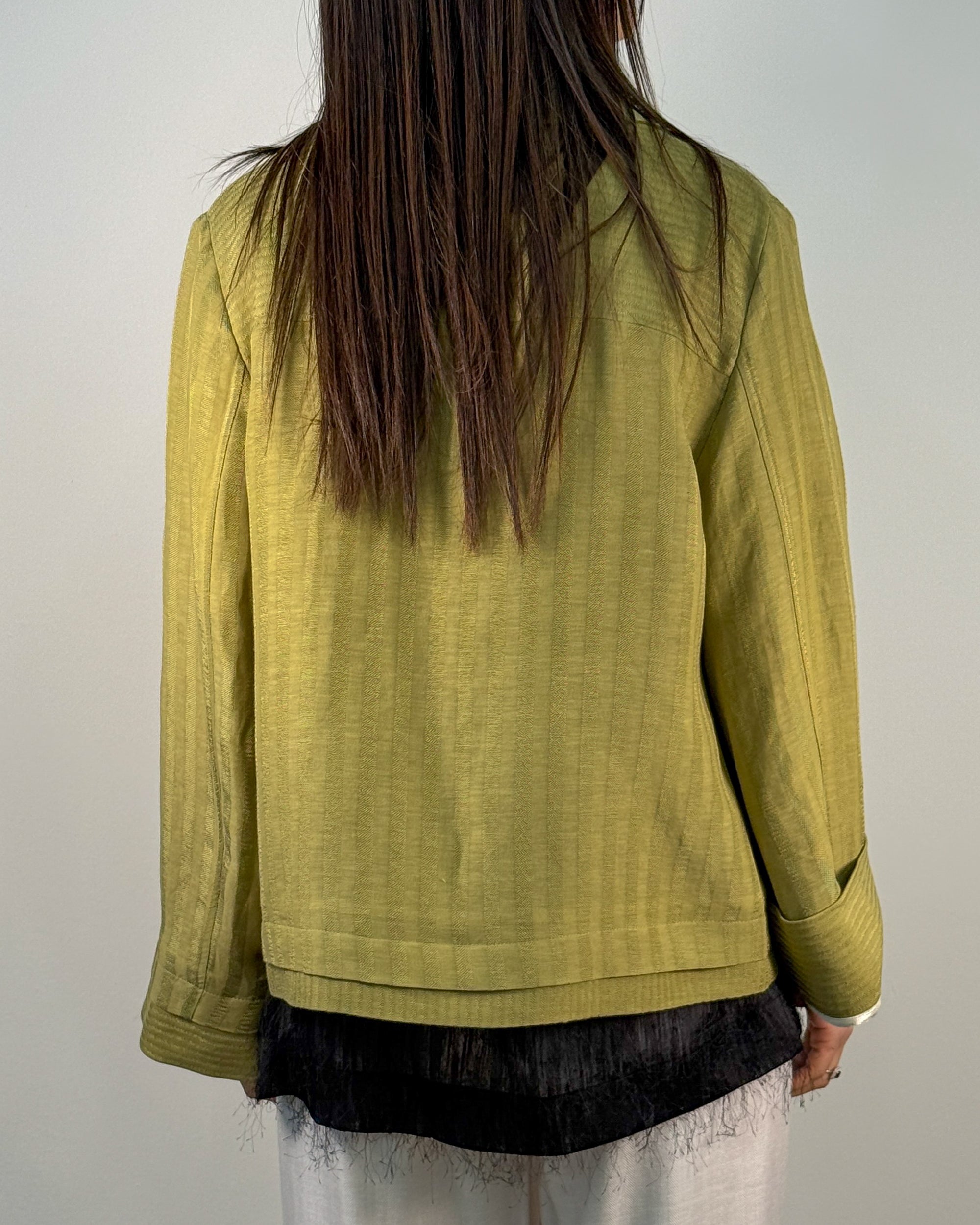 Giacca-Camicia Corta in Lino Gessato - Sage | HANAMI D'OR