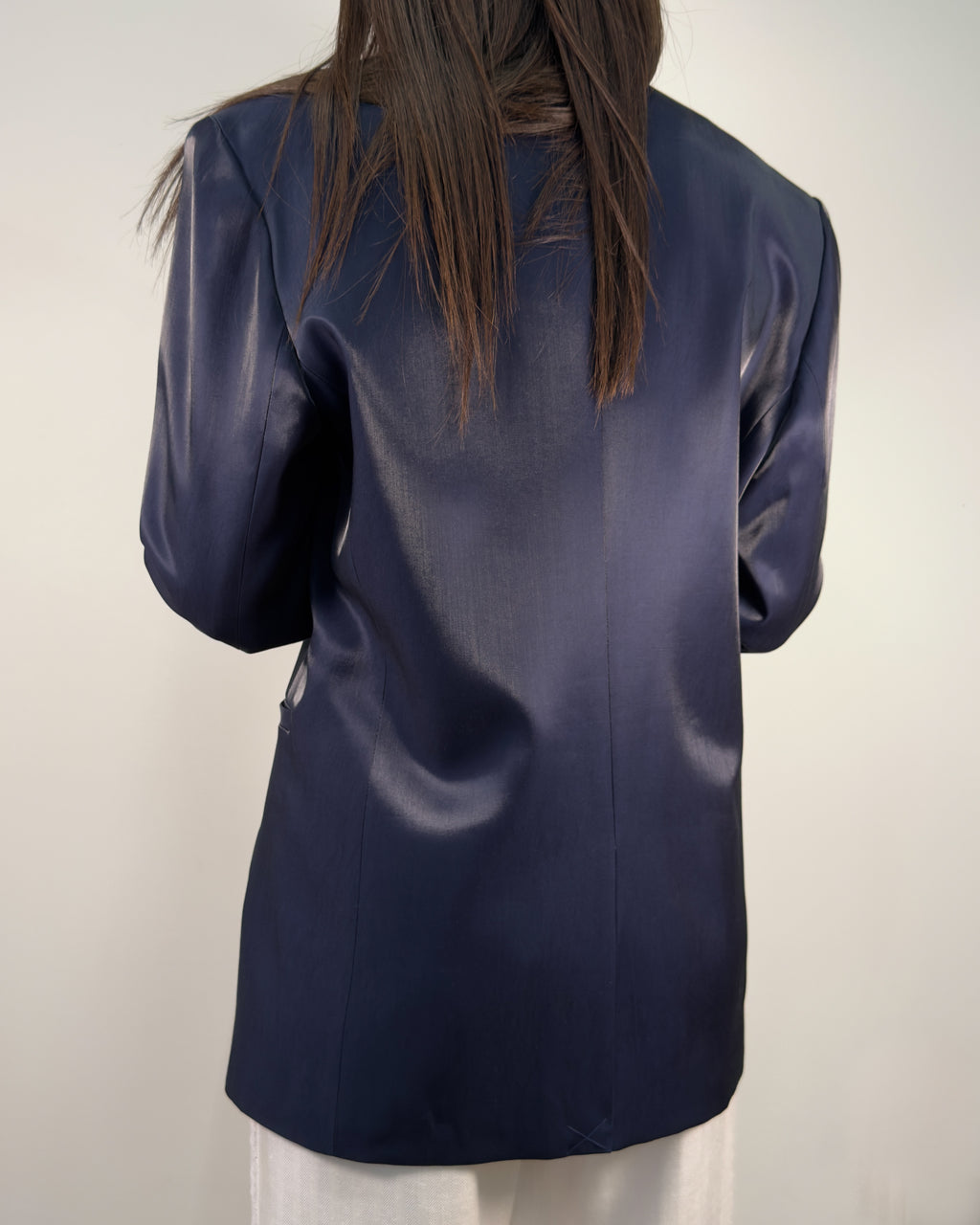 Blazer in Tessuto Lucido con Doppio Rever - Blue Navy - Gold Boutique