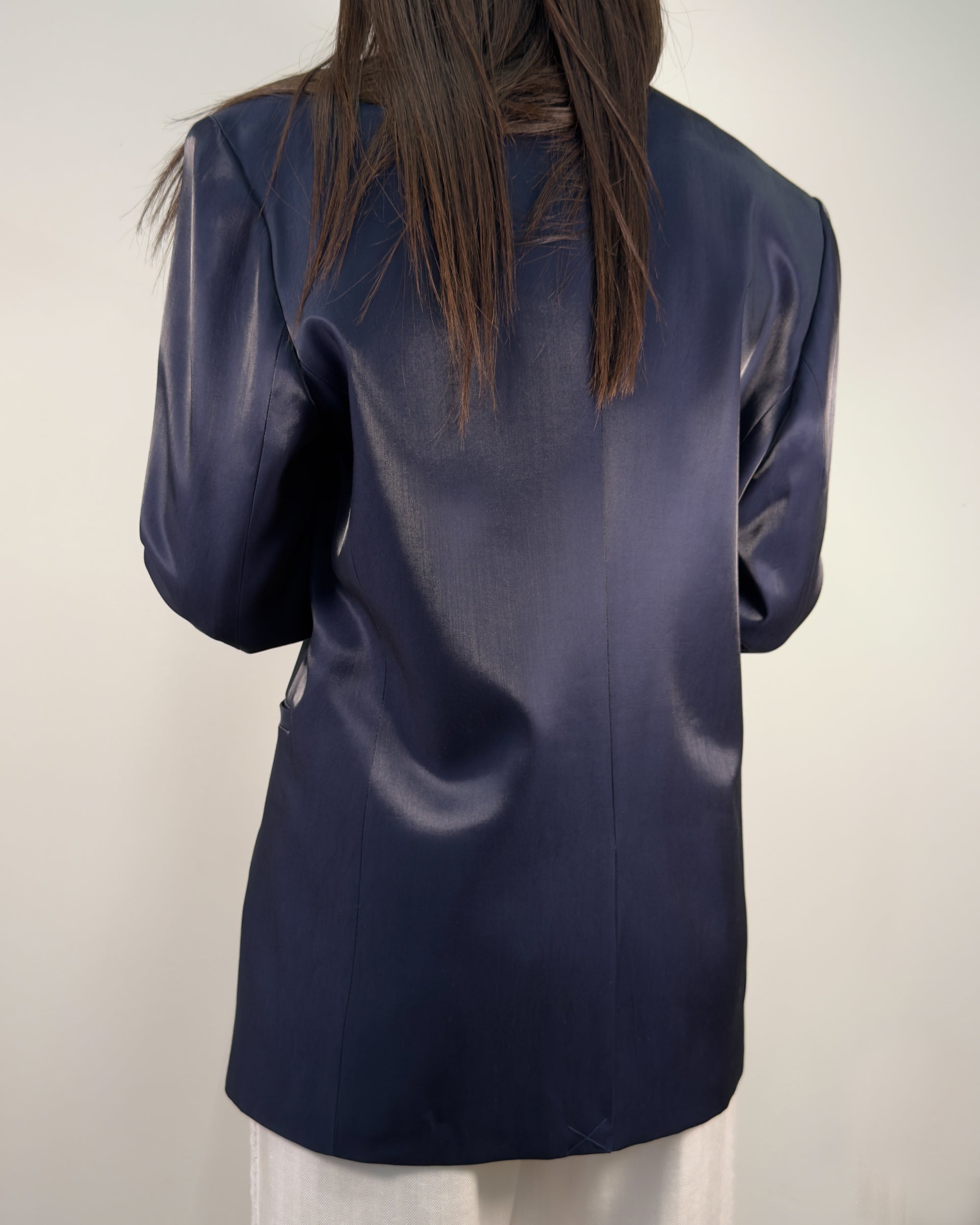 Blazer in Tessuto Lucido con Doppio Rever - Blue Navy - Gold Boutique