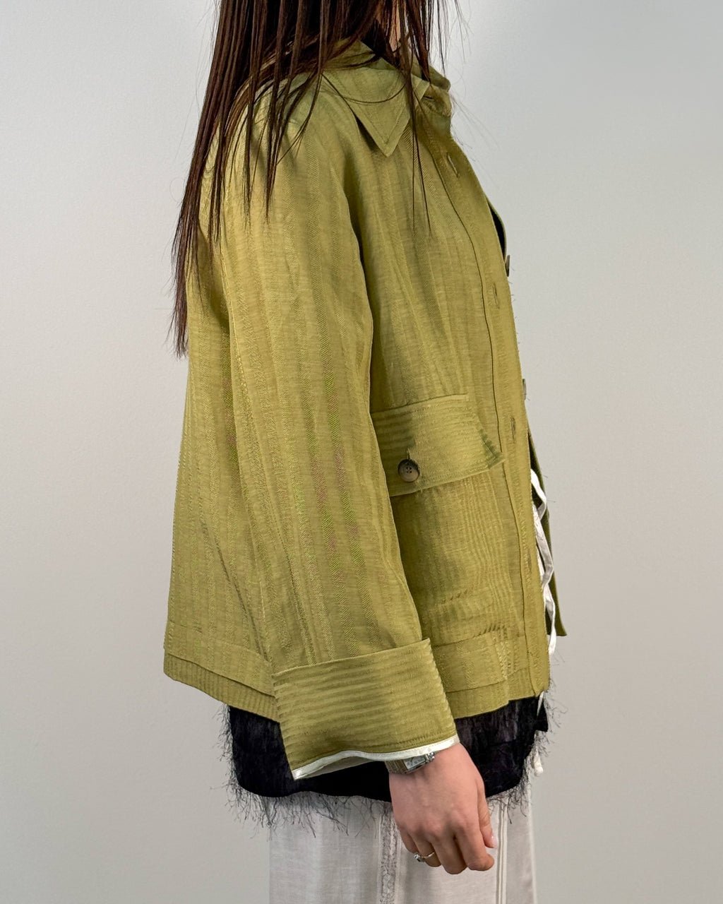 Giacca-Camicia Corta in Lino Gessato - Sage | HANAMI D'OR