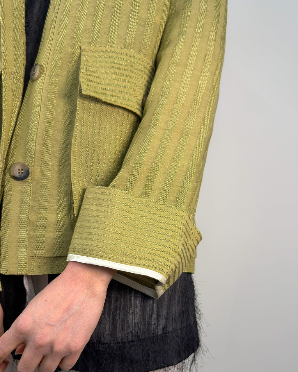 Giacca-Camicia Corta in Lino Gessato - Sage | HANAMI D'OR
