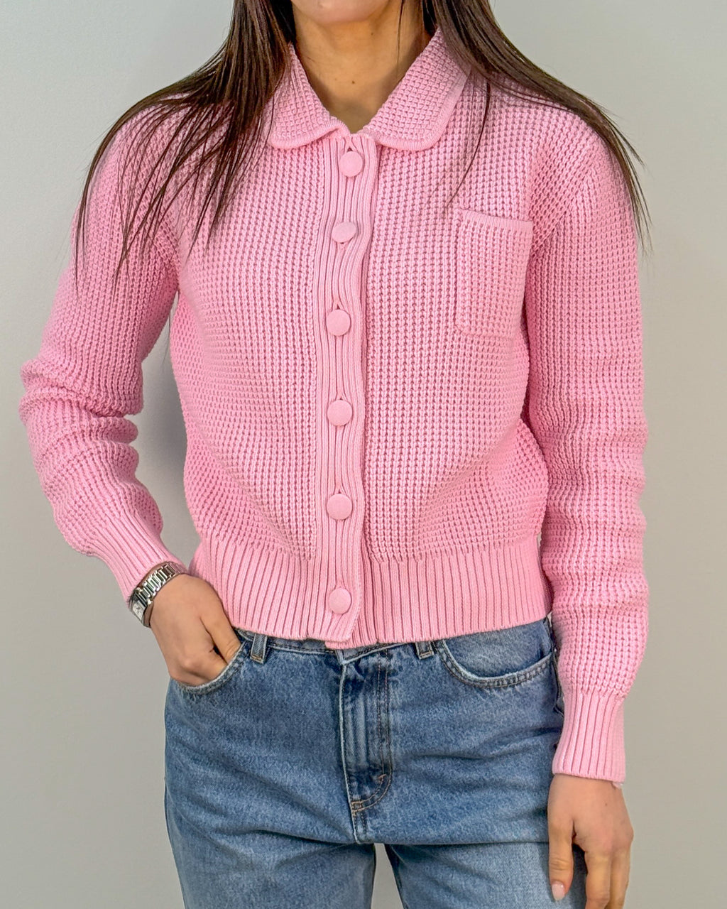 Cardigan in Cotone con Colletto Tondo e Bottoni Ton sur Ton - Rosa | Beatrice B