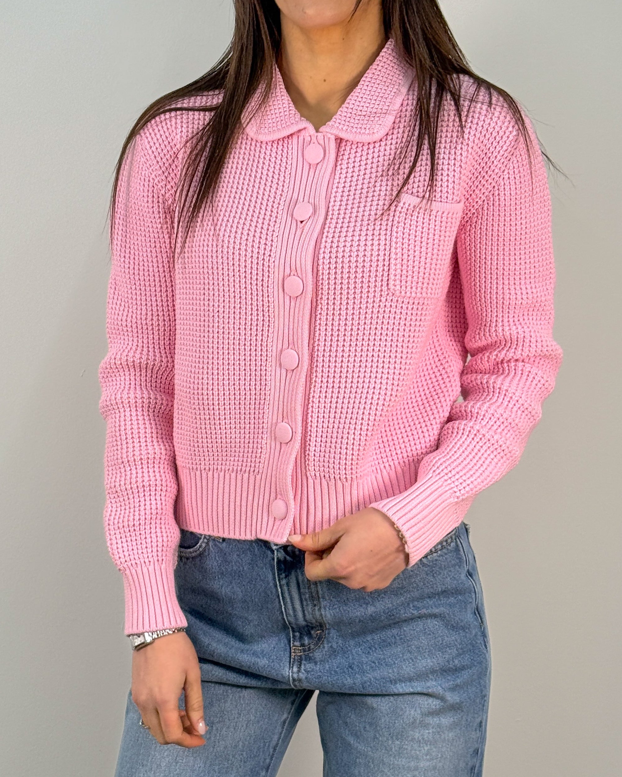 Cardigan in Cotone con Colletto Tondo e Bottoni Ton sur Ton - Rosa | Beatrice B