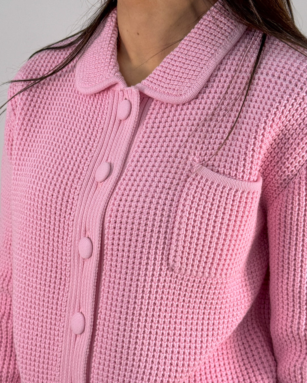 Cardigan in Cotone con Colletto Tondo e Bottoni Ton sur Ton - Rosa | Beatrice B