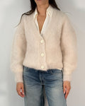Cardigan in Mohair con Scollo a V e Bottoni - Crema
