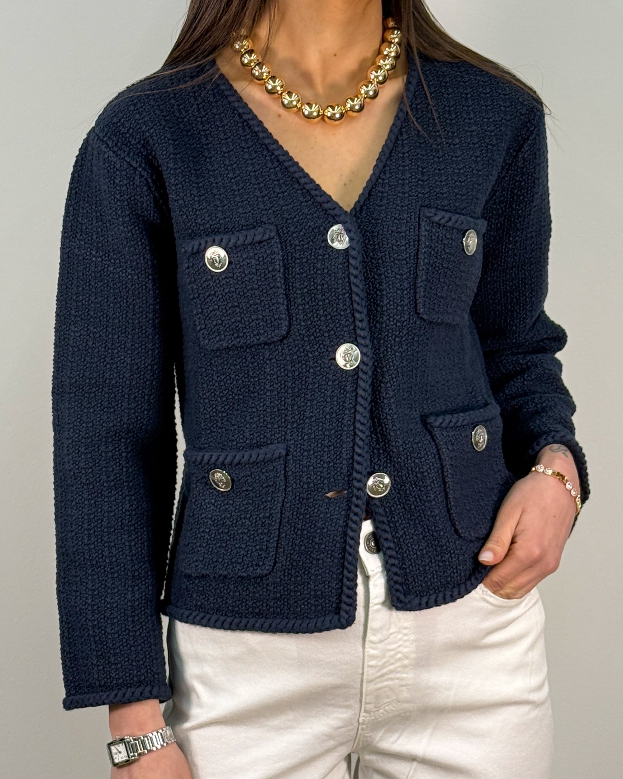 Giacchino in Cotone Bouclé - Navy | Beatrice B