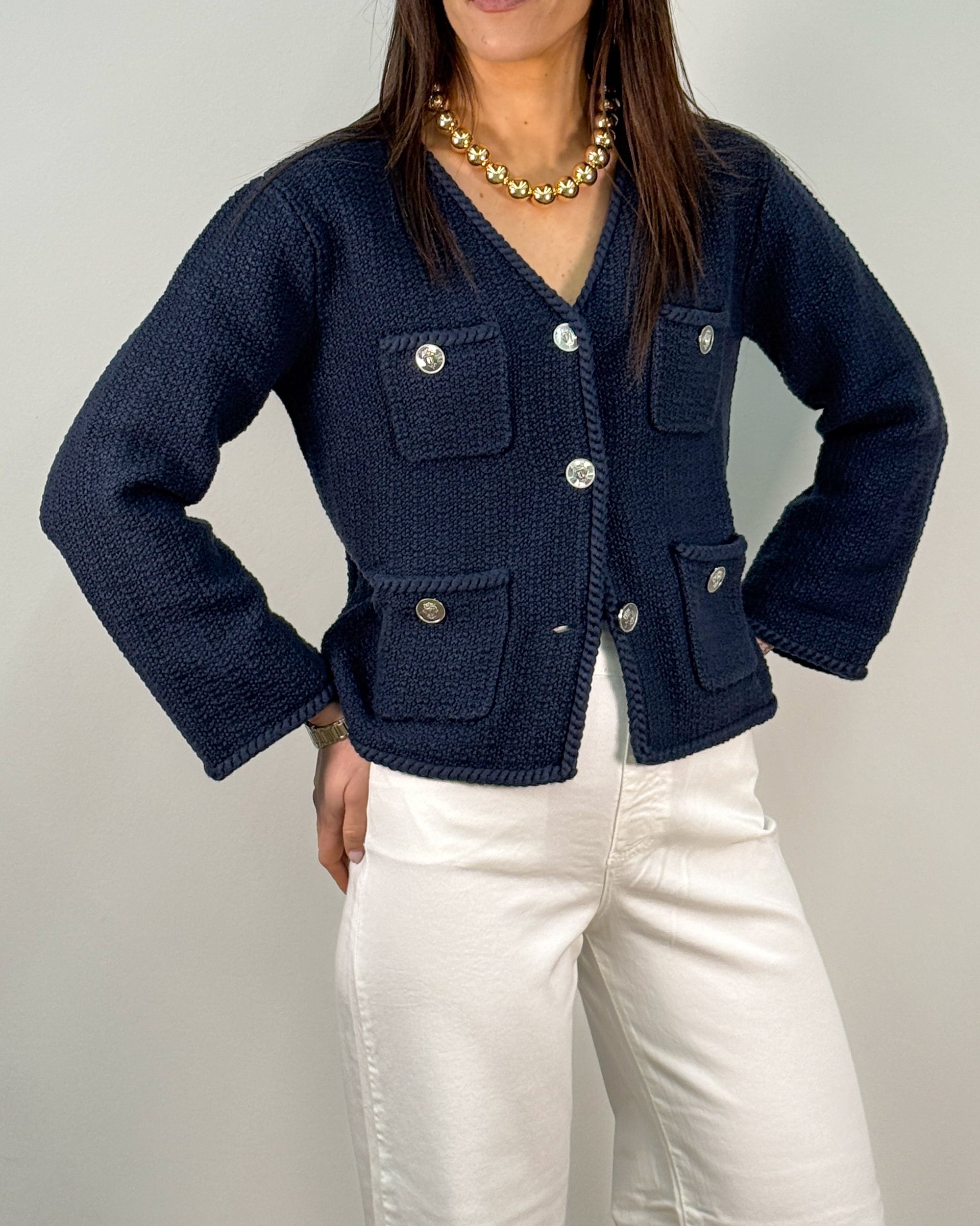 Giacchino in Cotone Bouclé - Navy | Beatrice B