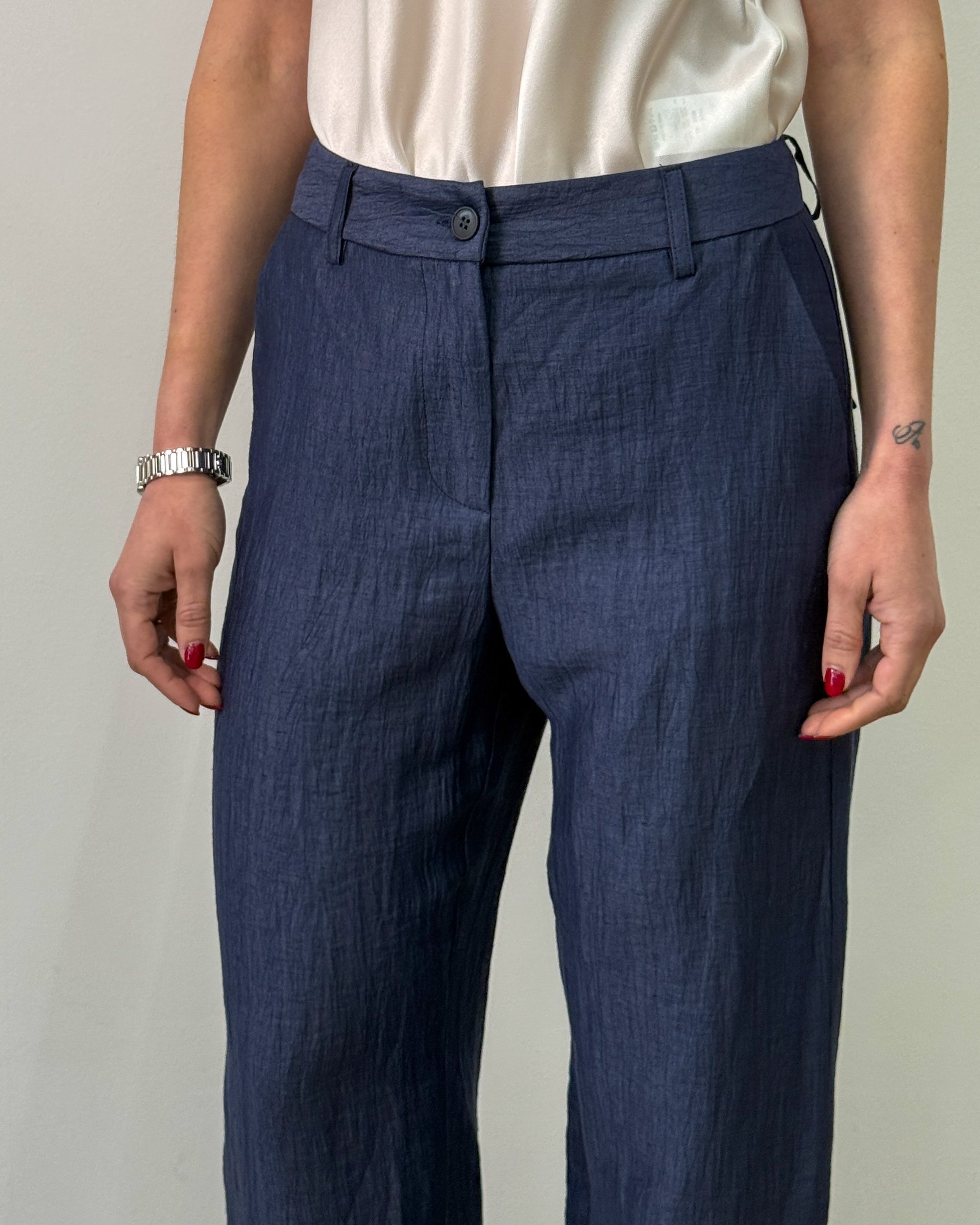 Pantalone a Palazzo in Lino - Blu | HANAMI D'OR