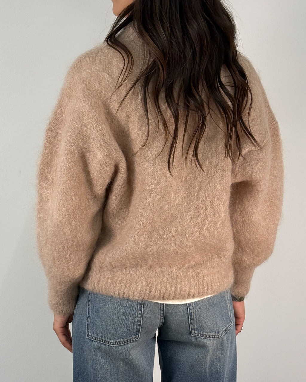 Cardigan in Mohair con Scollo a V e Bottoni - Rosa Cipria