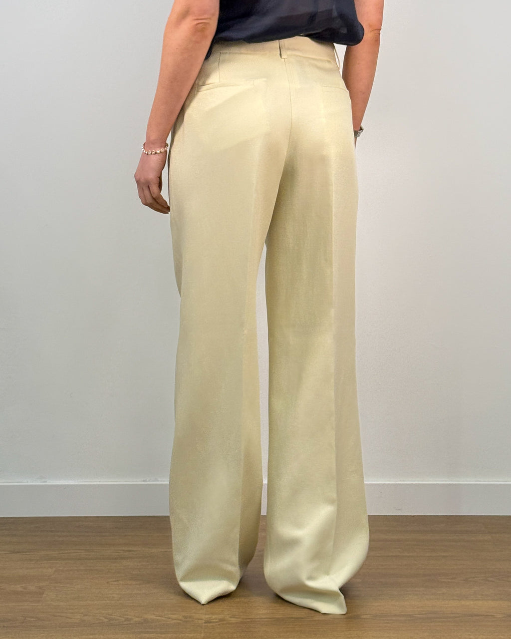 Pantalone Palazzo a Vita Alta in Lyocell e Lino - Panna | BEATRICE B