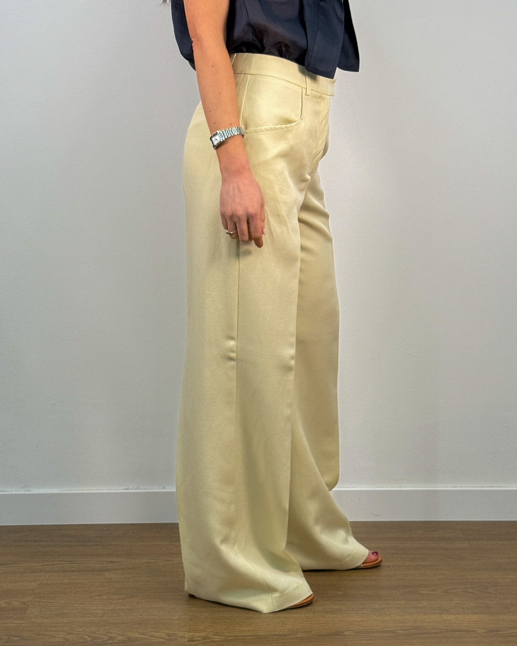 Pantalone Palazzo a Vita Alta in Lyocell e Lino - Panna | BEATRICE B