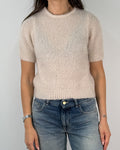 Maglia a Maniche Corte in Misto Mohair con Girocollo - Kasha