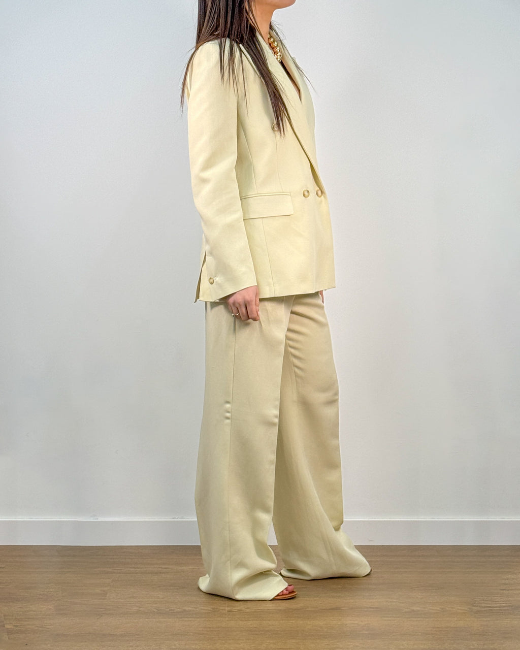 Pantalone Palazzo a Vita Alta in Lyocell e Lino - Panna | BEATRICE B
