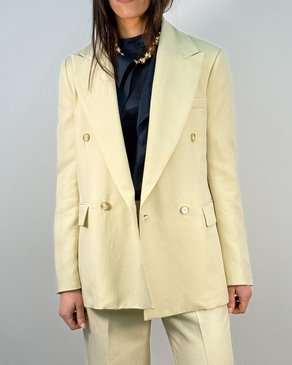 Blazer Doppiopetto in Lyocell e Lino - Panna | BEATRICE B