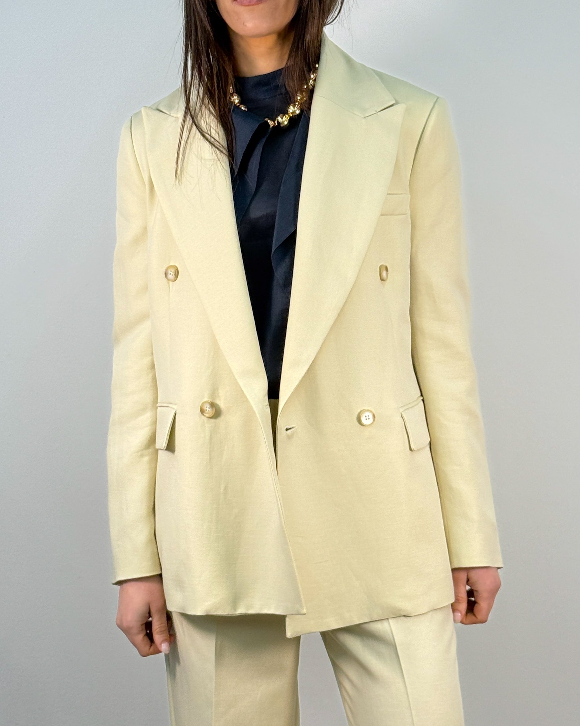 Blazer Doppiopetto in Lyocell e Lino - Panna | BEATRICE B