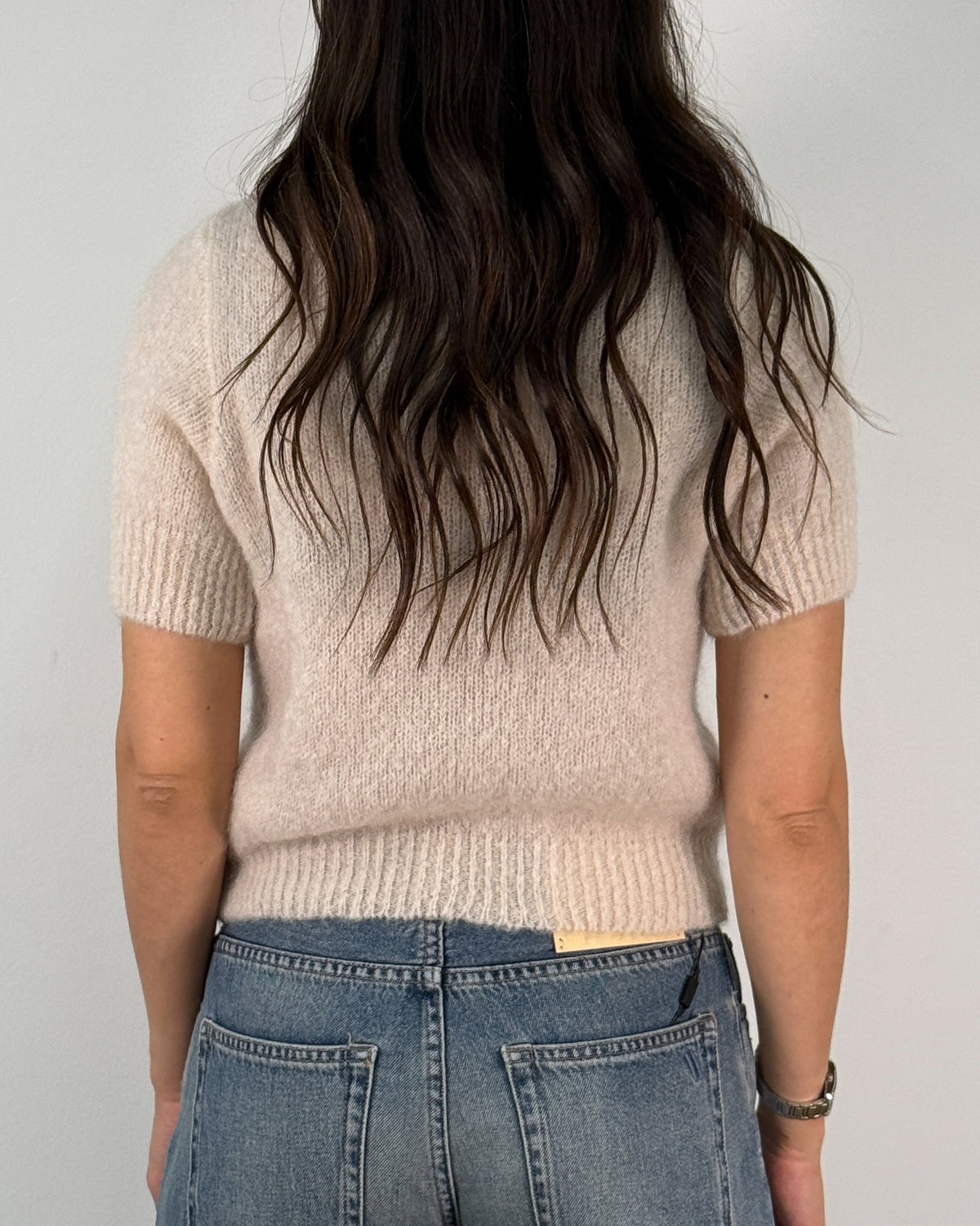 Maglia a Maniche Corte in Misto Mohair con Girocollo - Kasha