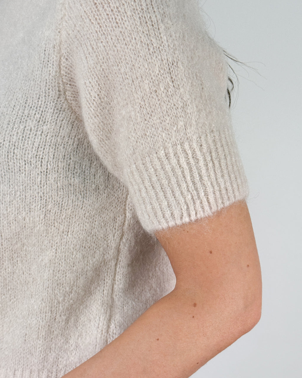 Maglia a Maniche Corte in Misto Mohair con Girocollo - Kasha