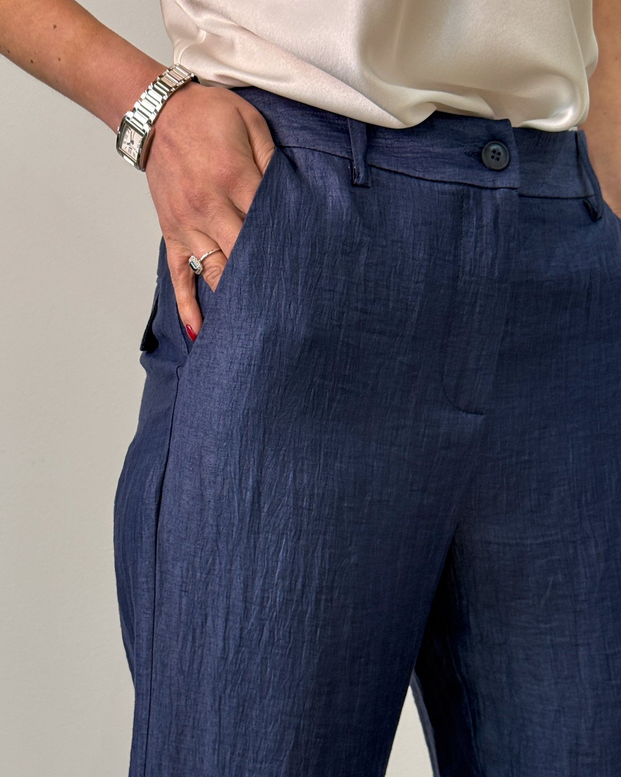 Pantalone a Palazzo in Lino - Blu | HANAMI D'OR