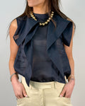 Blusa Smanicata con Volant in Rayon - Blu Comet | MEIMEIJ