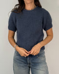 Maglia a Maniche Corte in Misto Mohair con Girocollo -Blu Denim