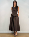 Abito in Cotone con Ruches Asimmetriche e Gonna Ampia - Moka | MEIMEIJ