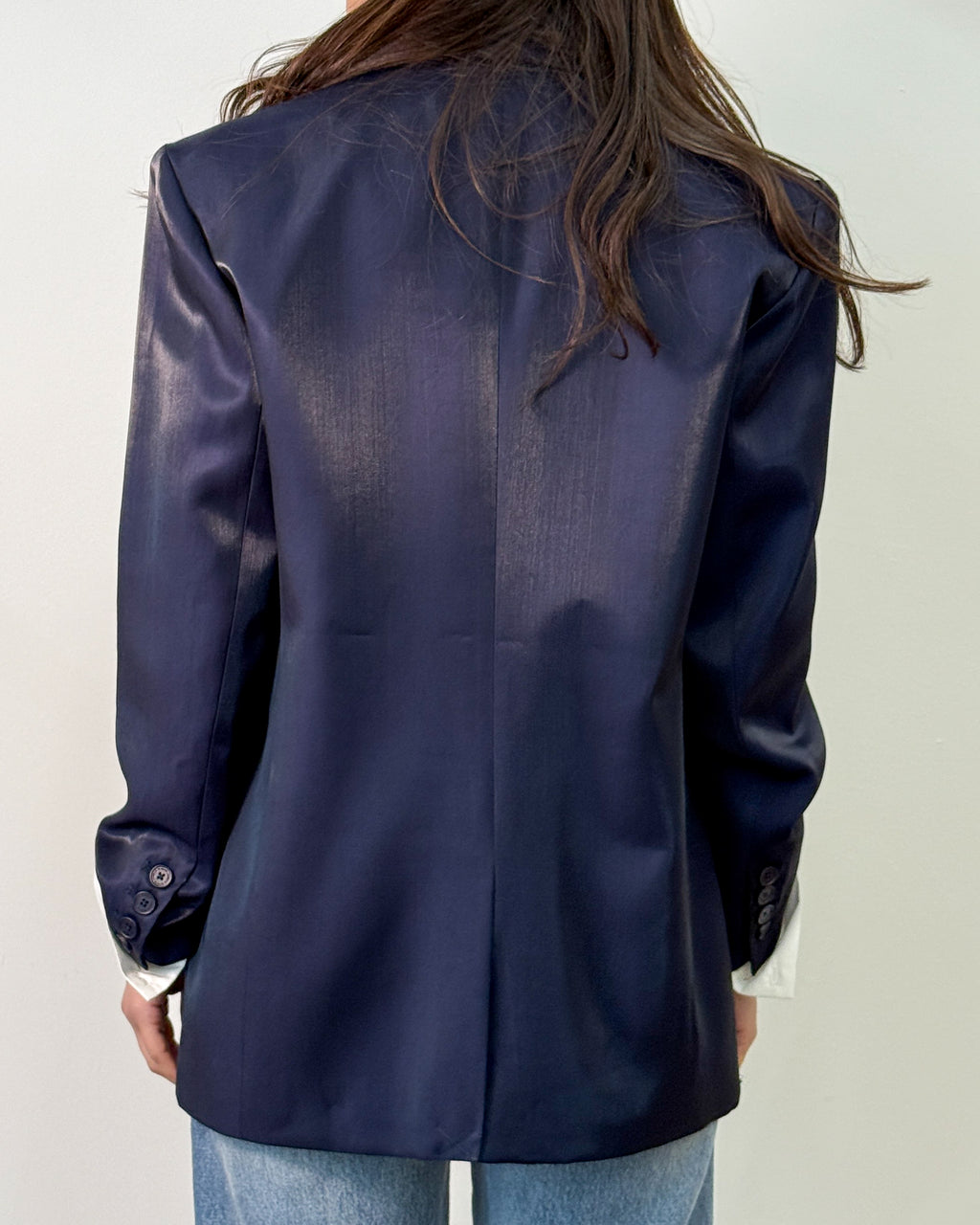 Blazer in Tessuto Lucido con Doppio Rever - Blue Navy