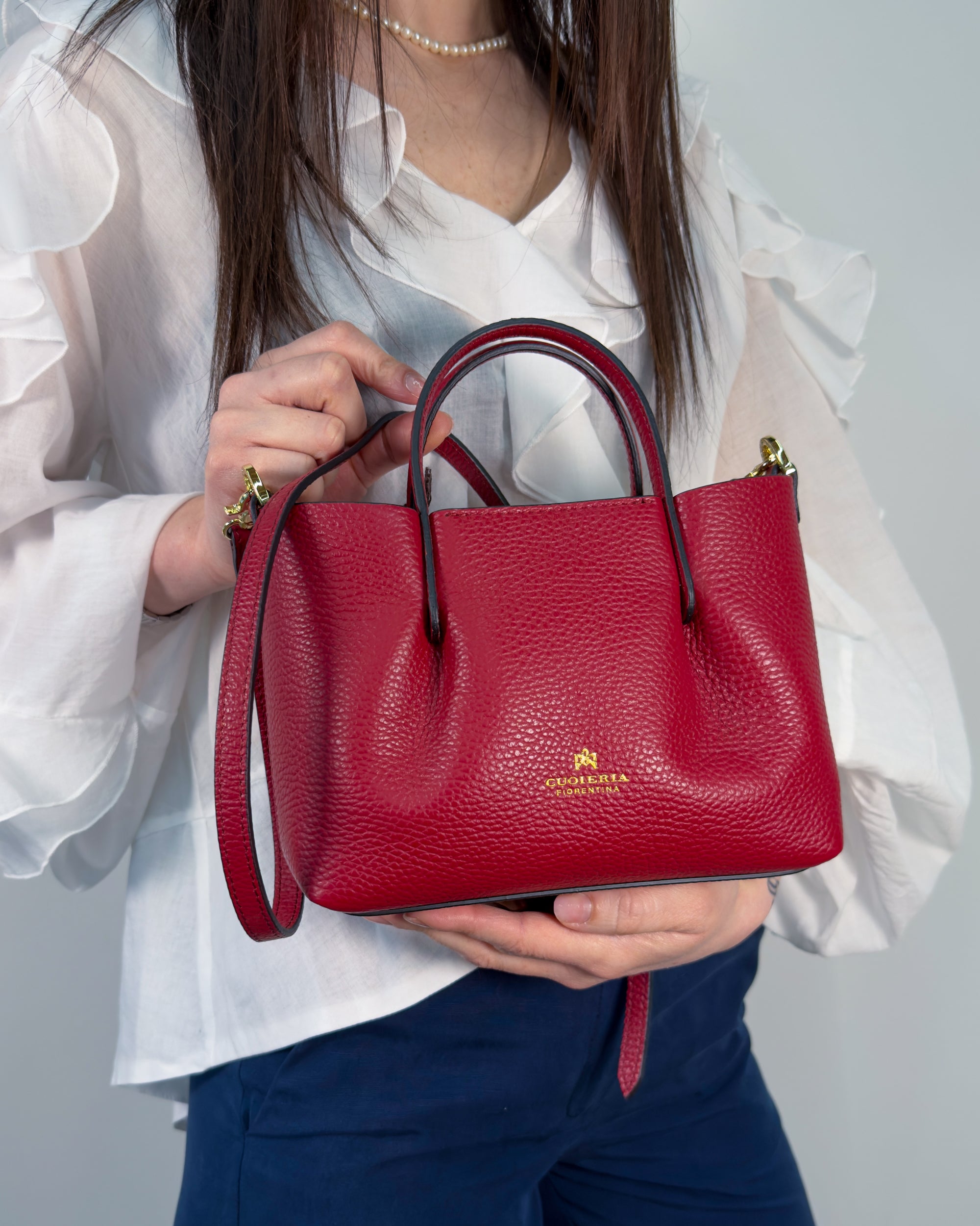 Borsa Candy Mini Tote Bag in Pelle Pieno Fiore - Cherry - Gold Boutique