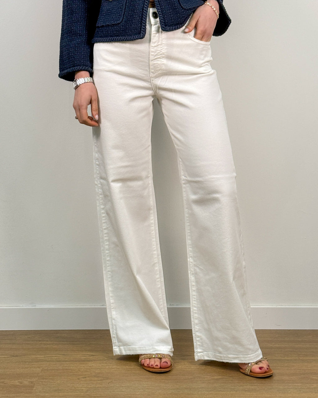 Jeans a Palazzo a Vita Alta - Bianco