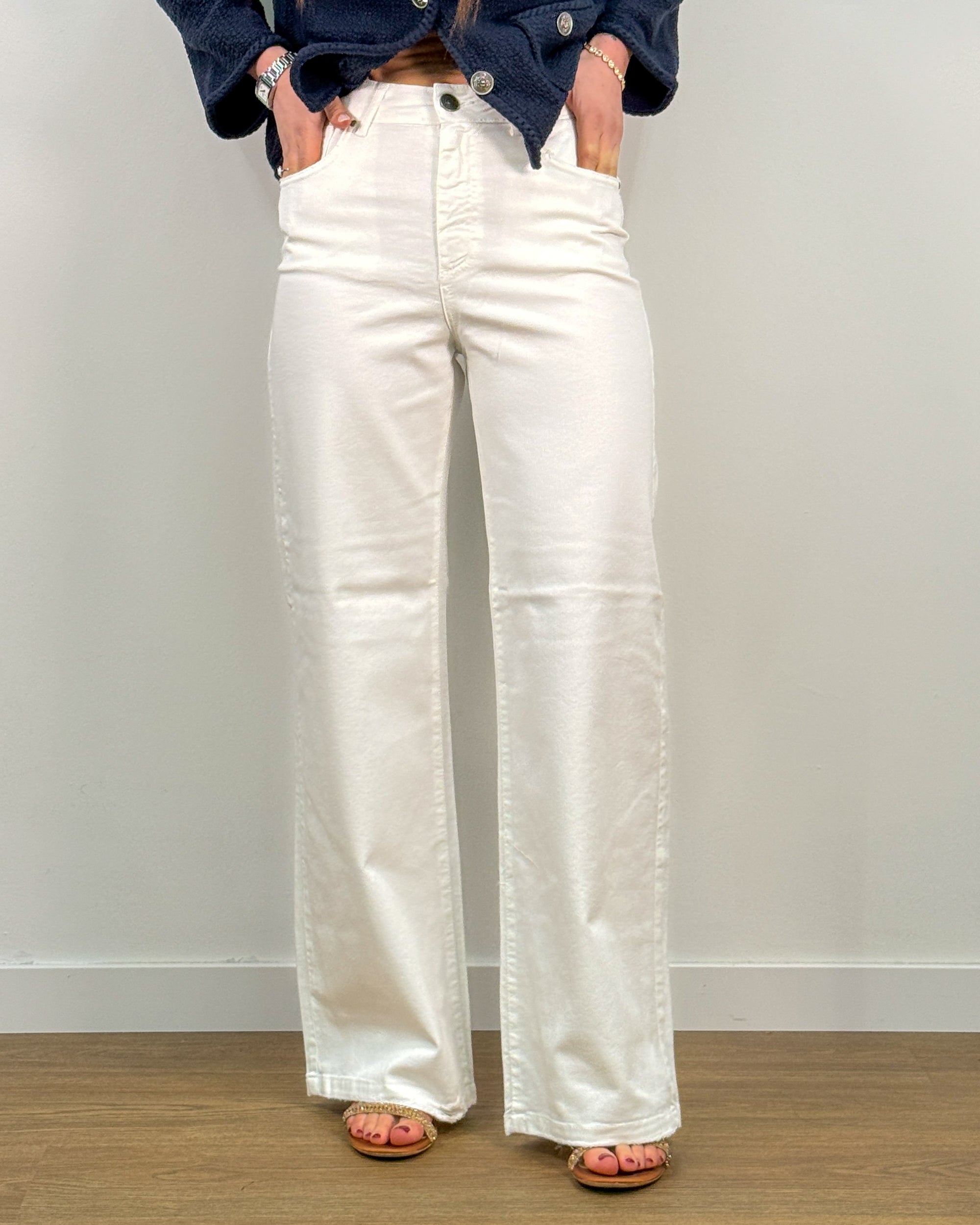 Jeans a Palazzo a Vita Alta - Bianco