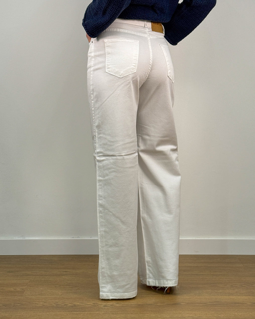 Jeans a Palazzo a Vita Alta - Bianco