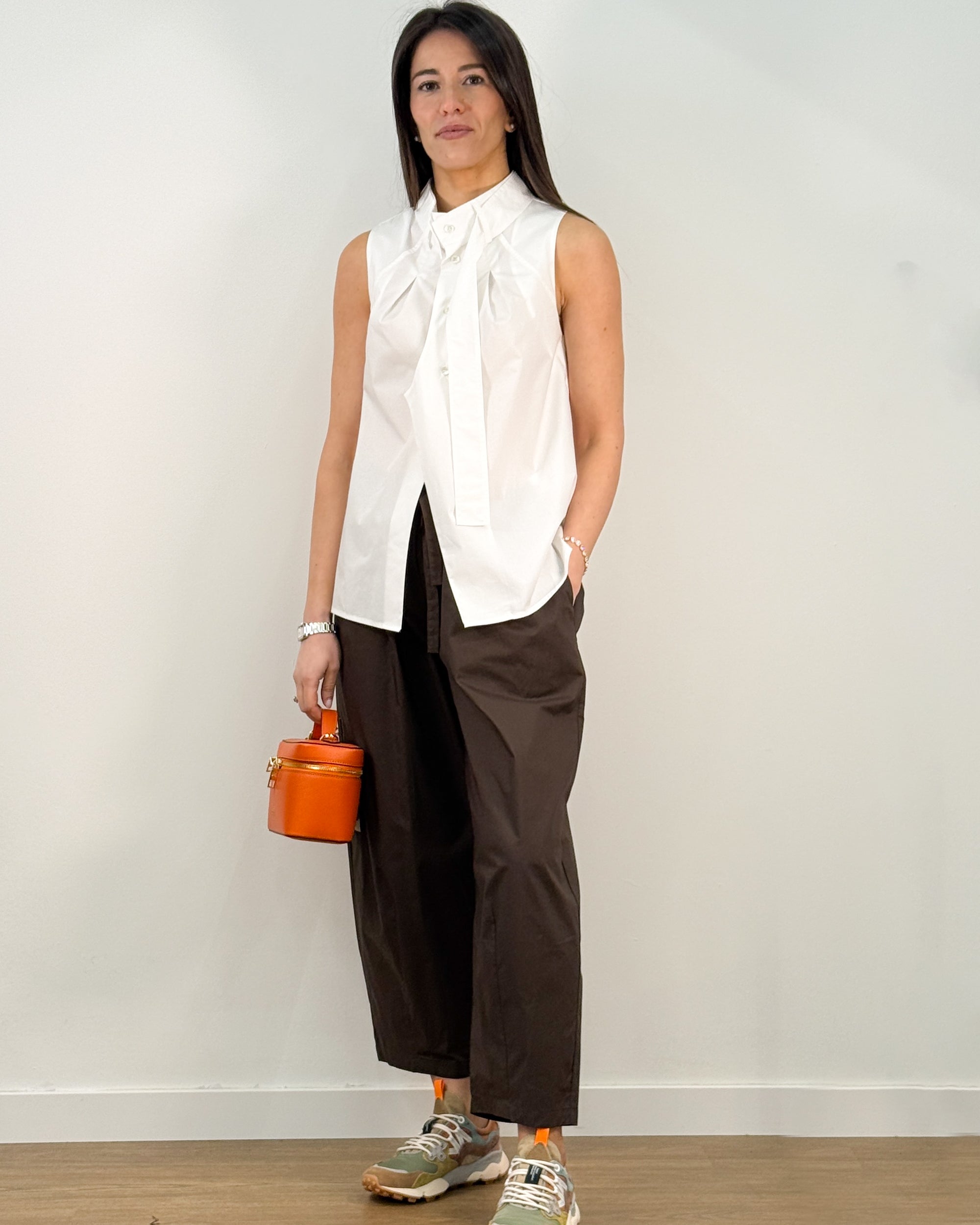 Camicia Gilet Senza Maniche con Colletto a Cravatta - White | MEIMEIJ