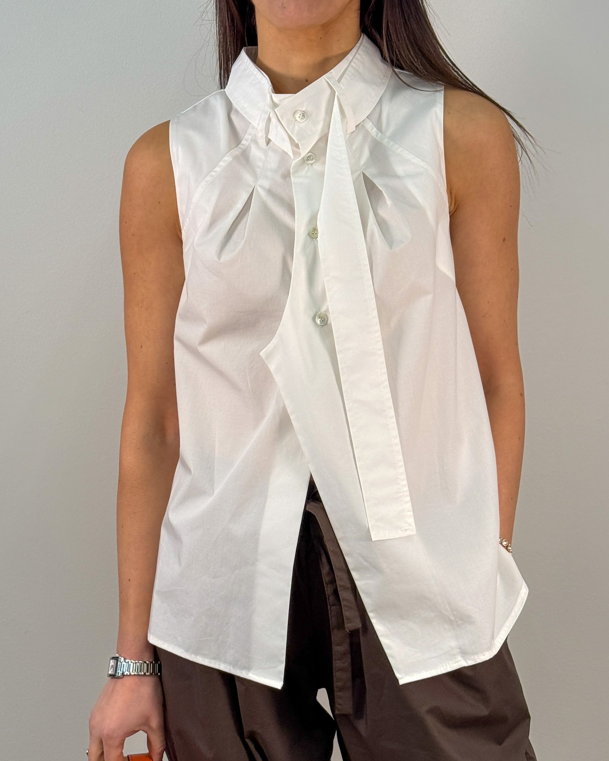 Camicia Gilet Senza Maniche con Colletto a Cravatta - White | MEIMEIJ