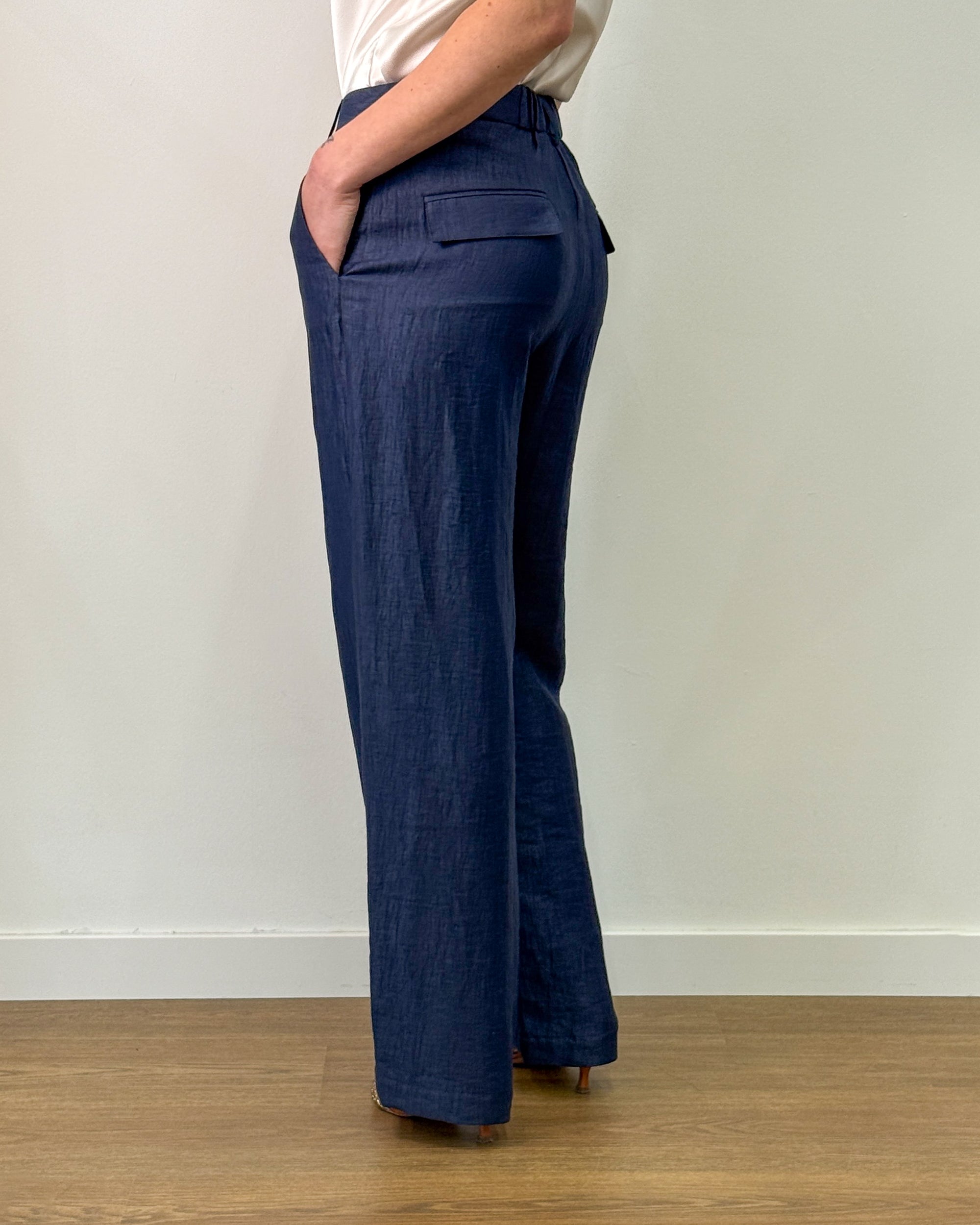 Pantalone a Palazzo in Lino - Blu | HANAMI D'OR