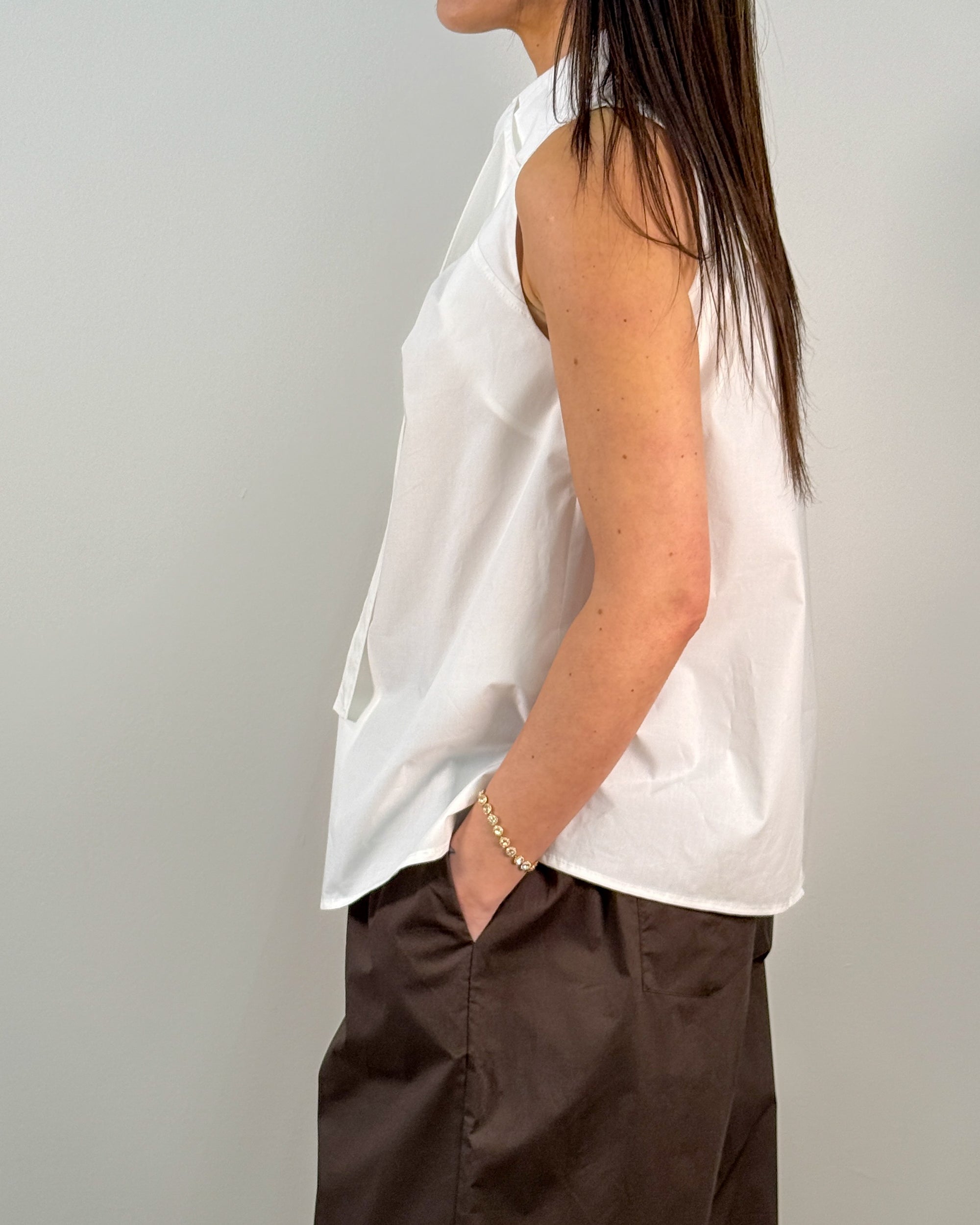 Camicia Gilet Senza Maniche con Colletto a Cravatta - White | MEIMEIJ