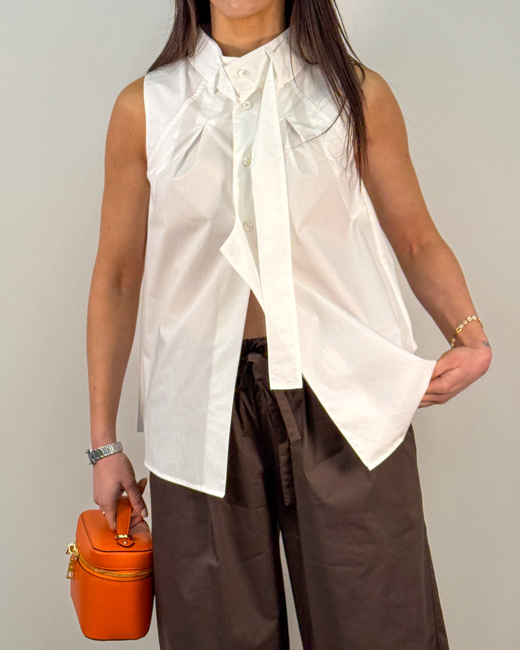 Camicia Gilet Senza Maniche con Colletto a Cravatta - White | MEIMEIJ